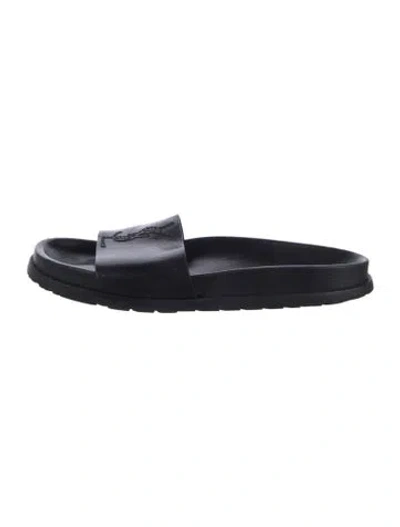 Pre-owned Saint Laurent Signature Logo Leather Slides In Black