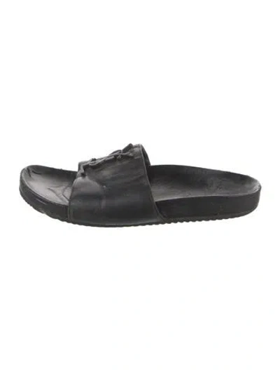Pre-owned Saint Laurent Signature Logo Leather Slides In Black