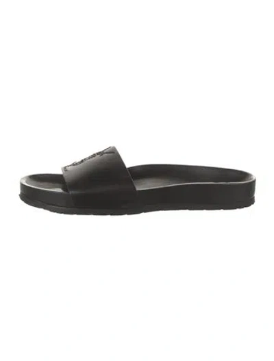 Pre-owned Saint Laurent Signature Logo Leather Slides In Black