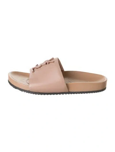 Pre-owned Saint Laurent Signature Logo Leather Slides In Neutrals