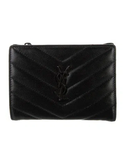 Pre-owned Saint Laurent Signature Logo Leather Wallet In Black