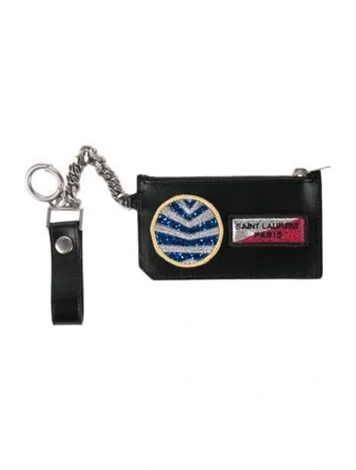 Pre-owned Saint Laurent Signature Logo Leather Wallet In Black