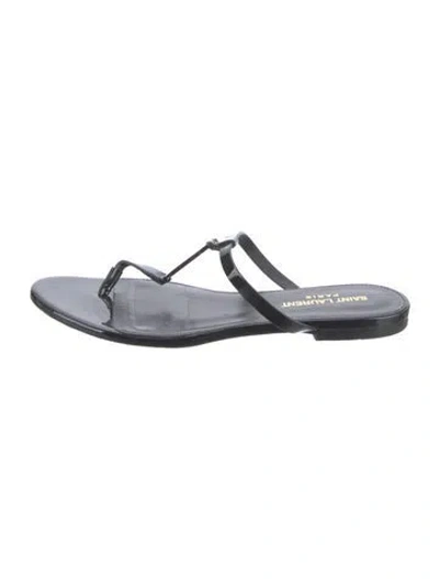 Pre-owned Saint Laurent Signature Logo Patent Leather Flip Flops In Black