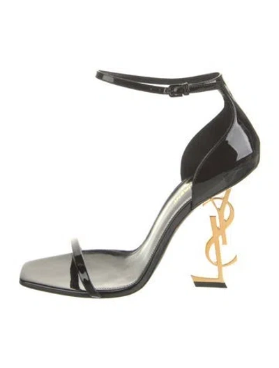 Pre-owned Saint Laurent Signature Logo Patent Leather Sandals In Black