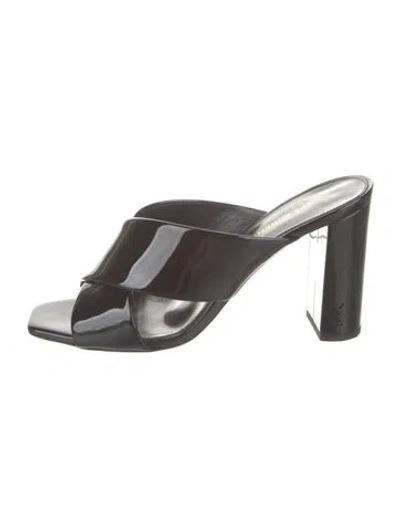 Pre-owned Saint Laurent Signature Logo Patent Leather Slides In Black