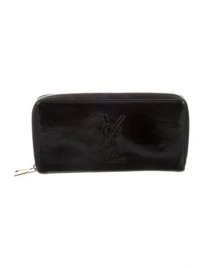 Pre-owned Saint Laurent Signature Logo Patent Leather Wallet In Black