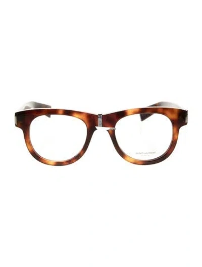 Pre-owned Saint Laurent Signature Logo Round Eyeglasses In Brown
