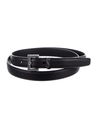 Pre-owned Saint Laurent Signature Logo Skinny Belt In Black