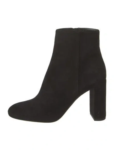 Pre-owned Saint Laurent Signature Logo Suede Boots In Black