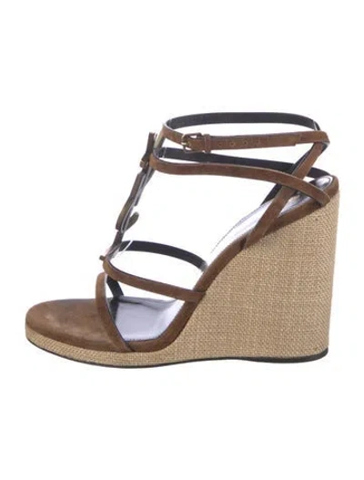 Pre-owned Saint Laurent Signature Logo Suede Gladiator Sandals In Brown