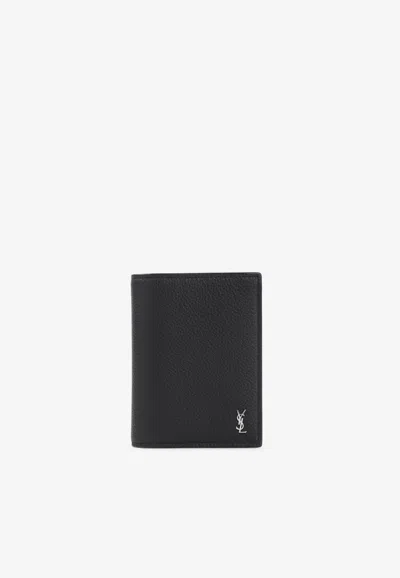 Saint Laurent Signature Logo-plaque Leather Wallet In Black