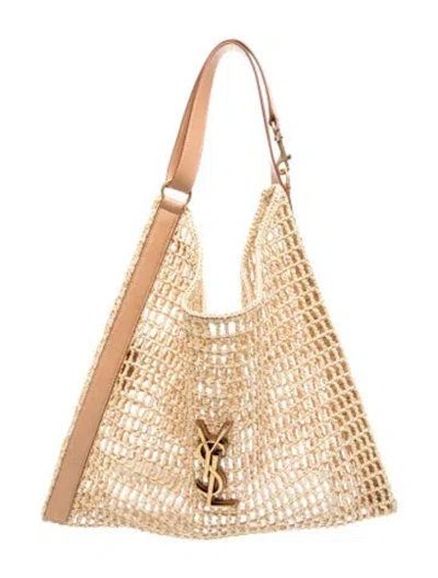 Pre-owned Saint Laurent Signature Oxalis Raffia Tote 2025 In Neutrals