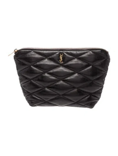 Pre-owned Saint Laurent Signature Sade Quilted Pouch In Black