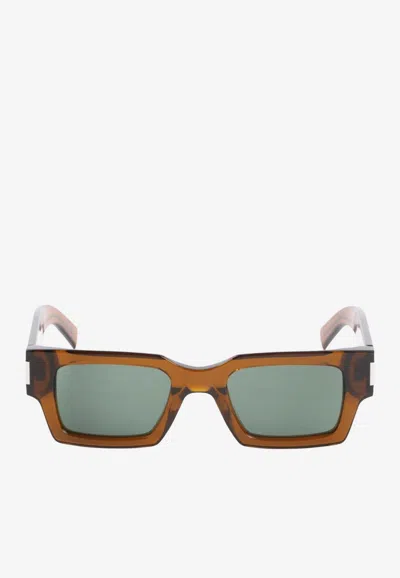 Saint Laurent Signature Square Sunglasses In Green
