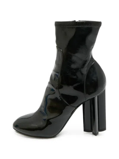 Pre-owned Saint Laurent Silhouette Flower-cut Ankle Boots In Black