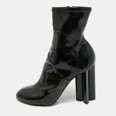 Pre-owned Saint Laurent Silhouette Size 37 Black Patent Leather Ankle Length Boots