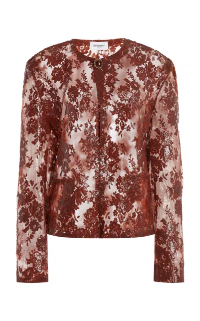 Saint Laurent Silicone-coated Lace Jacket In Brown