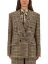 Saint Laurent Jacket In Prince Of Wales Silk And Cashmere In Brown
