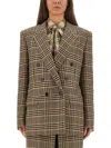 Saint Laurent Double-breasted Check Pattern Jacket In Neutral