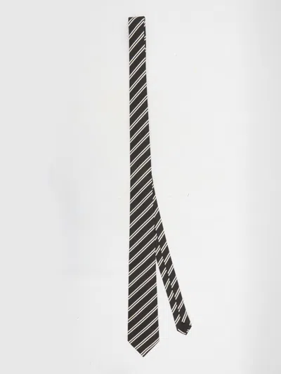 Saint Laurent Silk And Cotton Blend Tie In Black