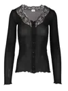 Saint Laurent Ribbed Silk And Lace Cardigan In Black