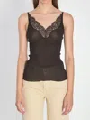 Saint Laurent Silk And Lace Top In Black