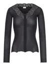 Saint Laurent Silk And Ribbed Lace Cardigan In Black