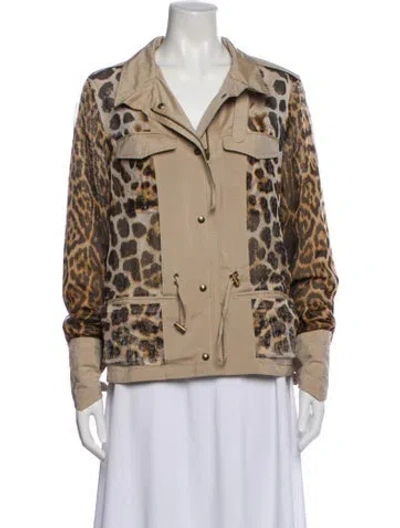 Pre-owned Saint Laurent Silk Animal Print Biker Jacket In Neutral