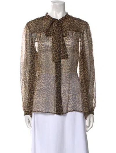 Pre-owned Saint Laurent Silk Animal Print Blouse In Brown