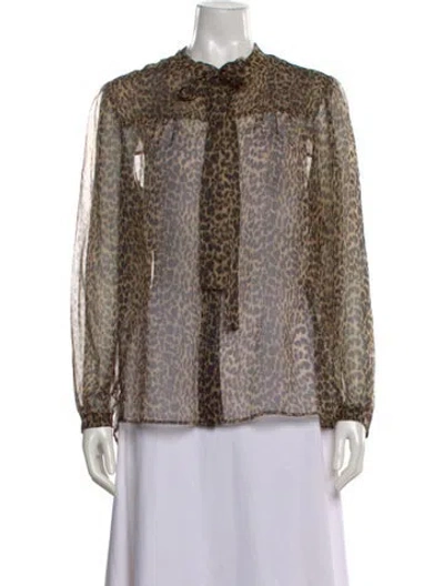 Pre-owned Saint Laurent Silk Animal Print Blouse In Brown