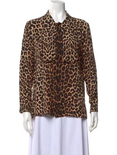 Pre-owned Saint Laurent Silk Animal Print Blouse In Orange