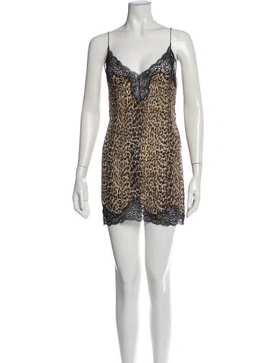 Pre-owned Saint Laurent Silk Animal Print Nightgown W/ Tags In Neutral