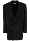 Saint Laurent Buttoned Satin Blazer With Structured Shoulders In Black