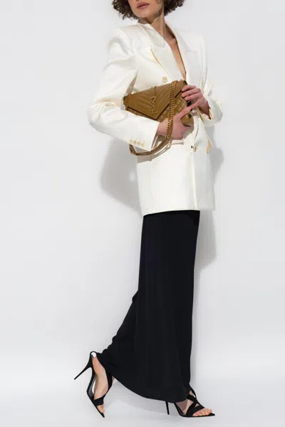 Saint Laurent Silk Blazer In Cream