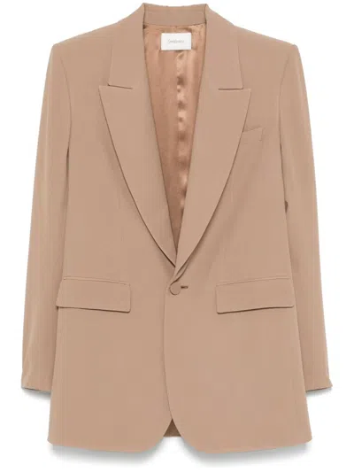 Saint Laurent Silk Blazer In Neutrals