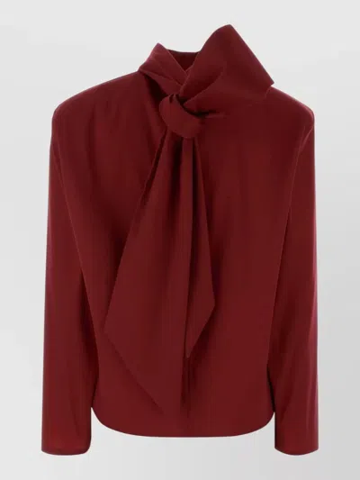 Saint Laurent Silk Blend Blouse With Bow Detail And Long Sleeves In Red