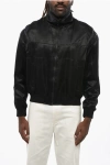 Saint Laurent Silk Blend Bomber Jacket With Embroidered Logo In Black