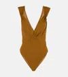 Saint Laurent Silk-blend Muslin Bodysuit In Brown