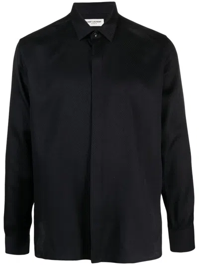 Saint Laurent Silk Blend Shirt In Black