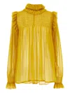 Saint Laurent Silk Blouse With Ruffled Collar And Smocked Detailing