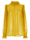 Saint Laurent Silk Blouse With Ruffled Collar And Smocked Detailing In Yellow