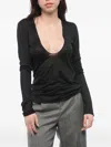 Saint Laurent Cassandre Embroidered U-neck Silk Sweater In Black