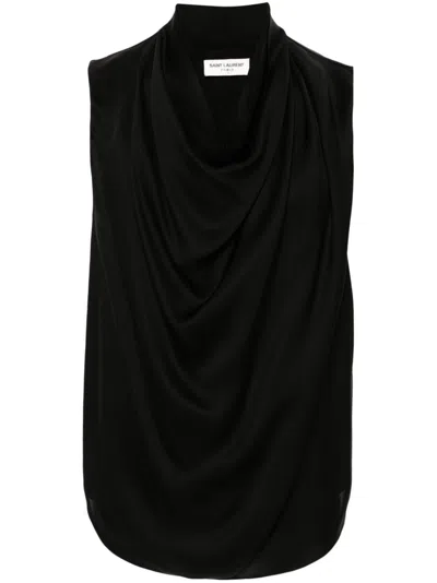 Saint Laurent Silk Sleeveless Top With In Black