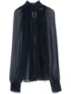 Saint Laurent Turtleneck Blouse In Blue