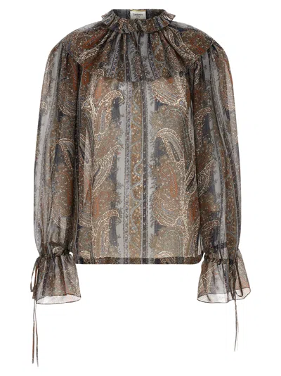 Saint Laurent Paisley Button Down Sheer Blouse In Multicolor