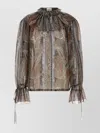 Saint Laurent Multicolor Off-shoulder Blouse With Drawstring Poet Sleeves In Silk Blend Woman