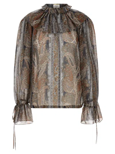 Saint Laurent Women Paisley Silk Georgette Blouse In Blue