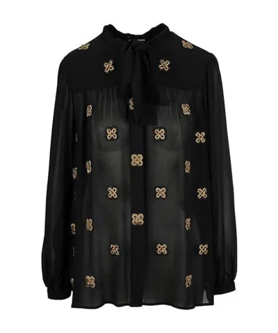 Saint Laurent Silk Blouse With Logo In Black