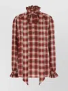 Saint Laurent Silk Blouse With Plaid Pattern And Ruffles In Animal Print
