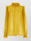 Saint Laurent Silk Blouse With Ruffled Collar And Smocked Detailing